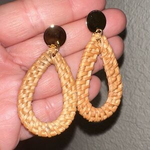 Gold and Tan Woven rattan boho style Teardrop Earrings summer earrings
